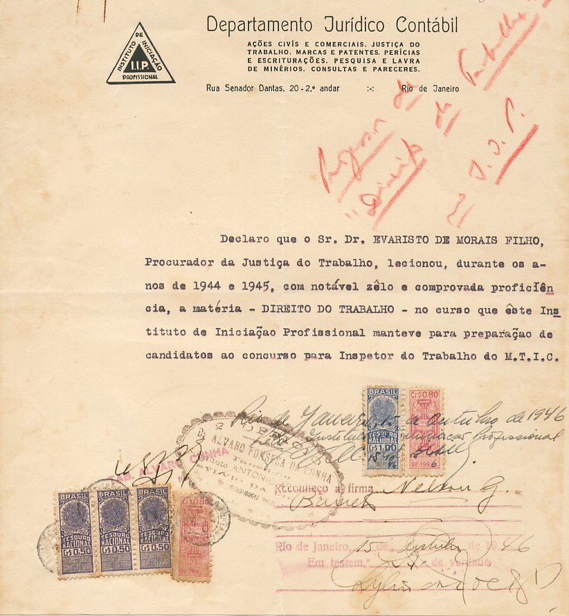 Professor Direito Trabalho do  Departamento Jurídico Contábil 1946
